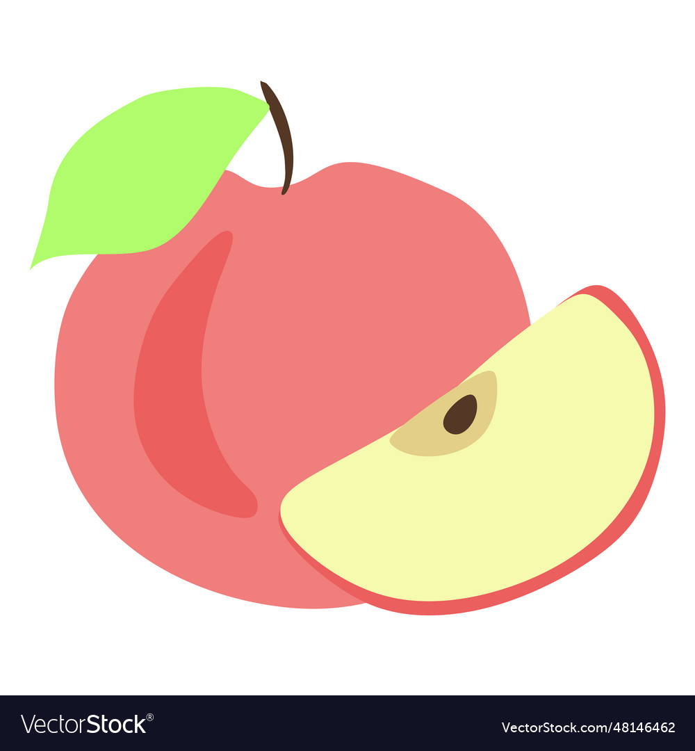 Flat style apple and a slice