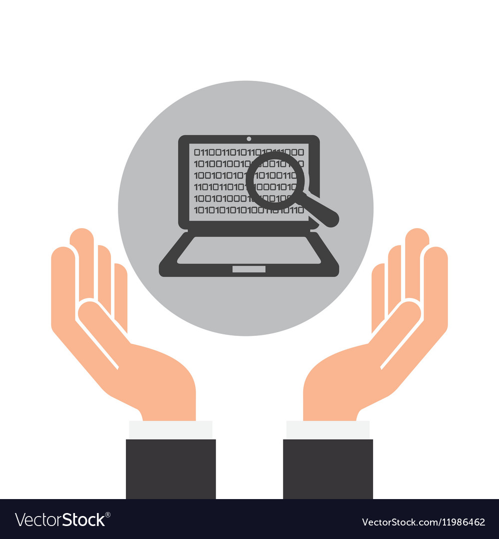 Hands businessman data laptop binary search