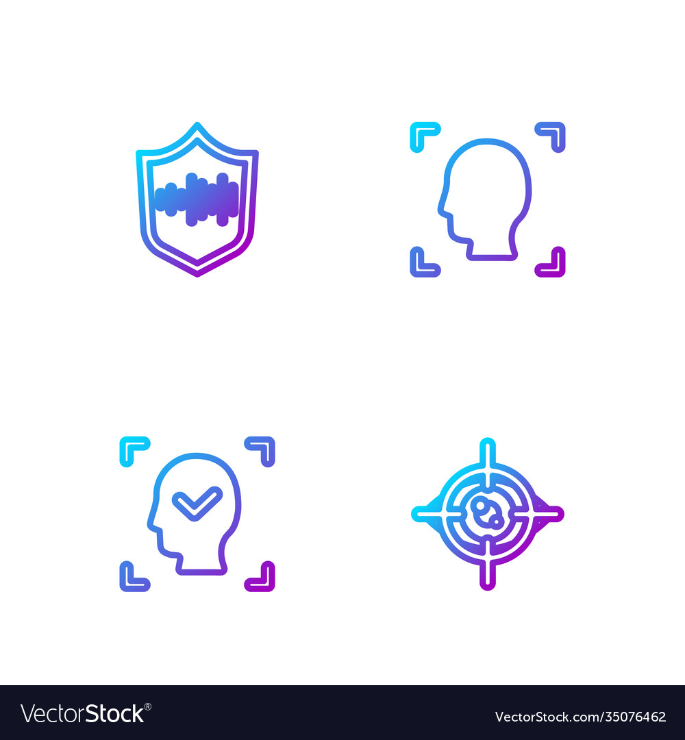 Set line eye scan face recognition shield voice vector image Set line eye scan face recognition shield voice