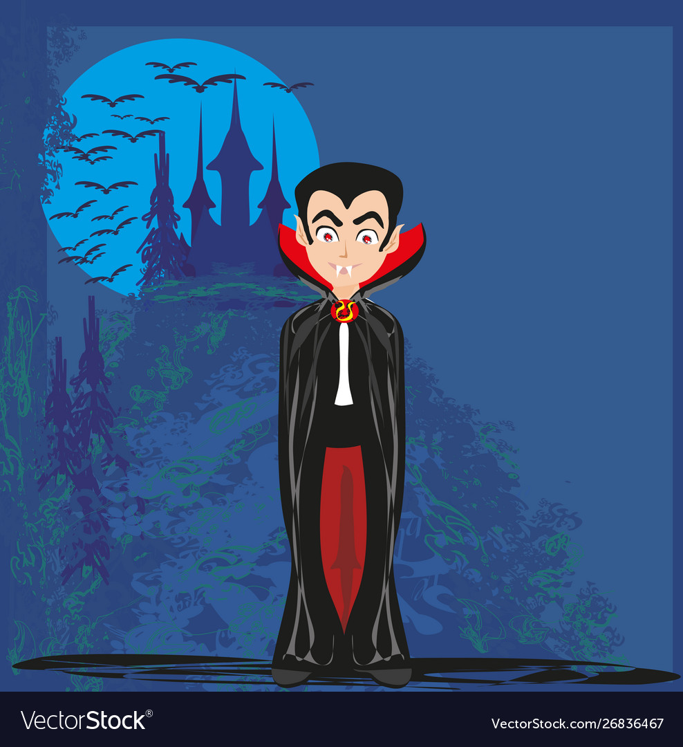 Cartoon vampire with a castle in background Vector Image