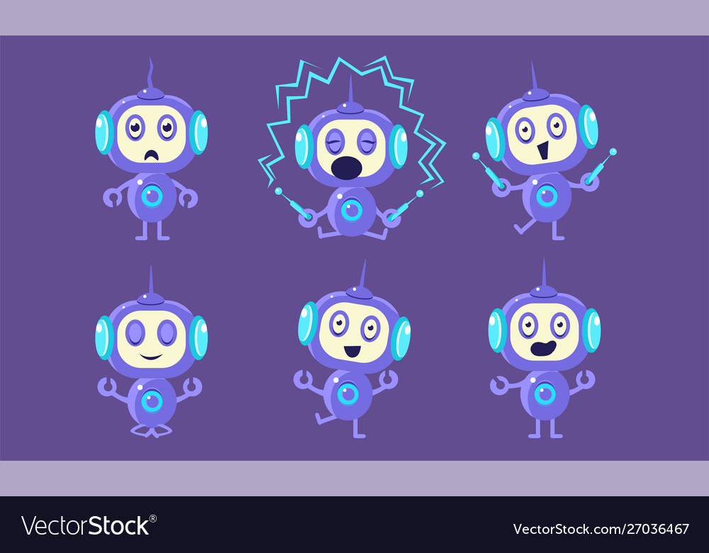 Cute robot character set adorable robotics vector image Cute robot character set adorable robotics