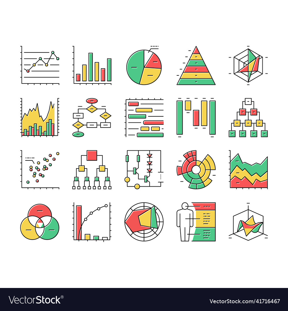 Graph for analyzing and research icons set vector image Graph for analyzing and research icons set