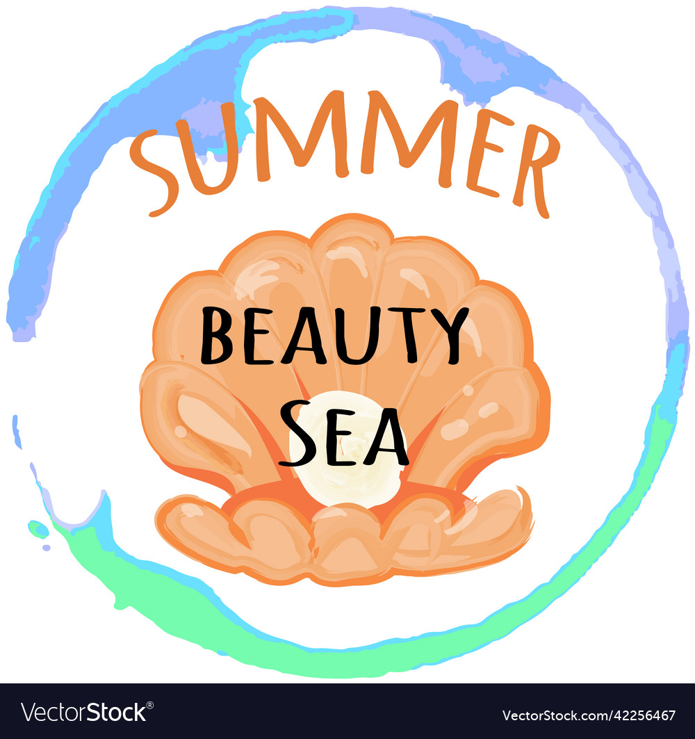 Postcard with text and shell in tropical style vector image Postcard with text and shell in tropical style