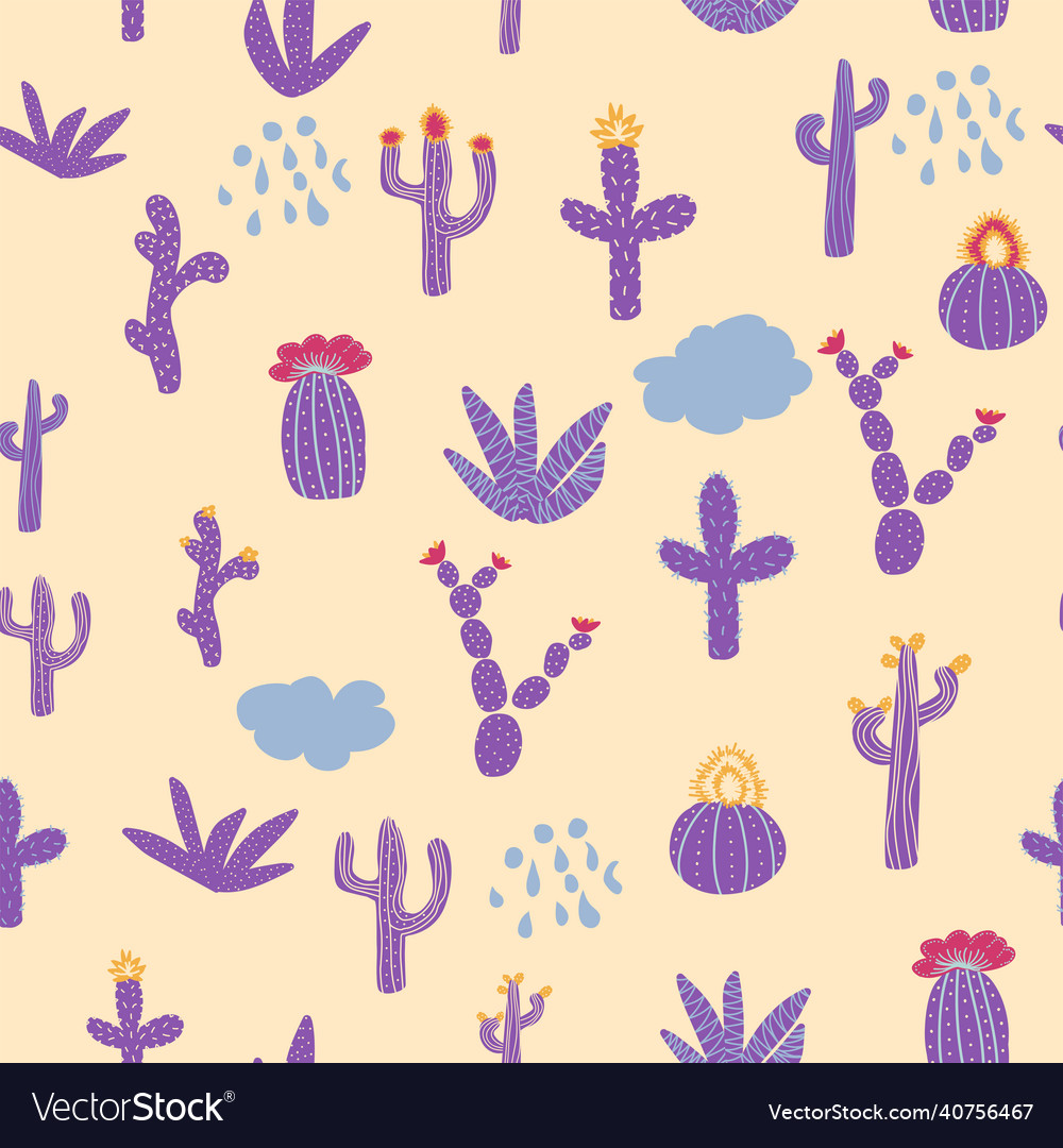 Seamless patterns with different cacti vibrant Vector Image Seamless patterns with different cacti vibrant