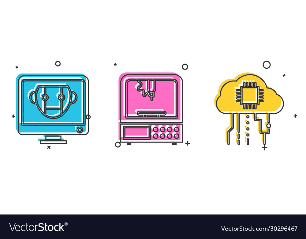 Set bot 3d printer and internet things icon vector image Set bot 3d printer and internet things icon