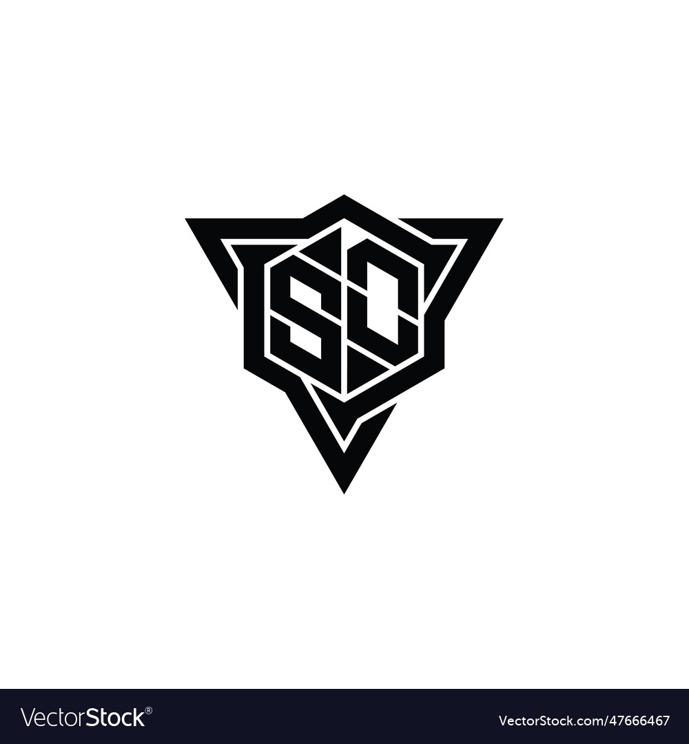 So logo monogram hexagon shape with triangle vector image So logo monogram hexagon shape with triangle