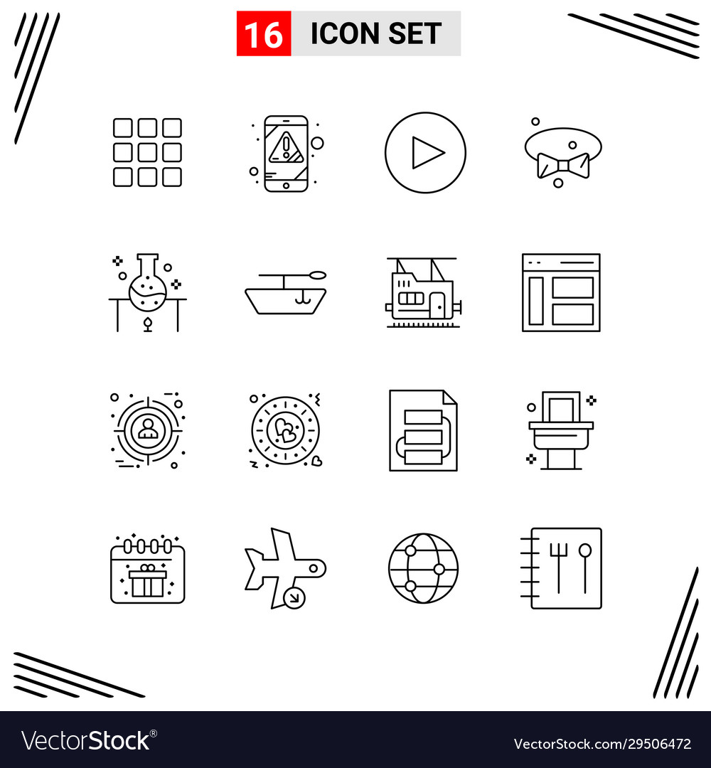 16 icons line style grid based creative outline vector image 16 icons line style grid based creative outline