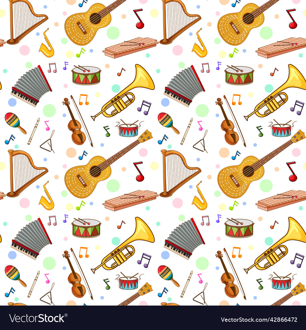 Different music instruments seamless pattern vector image Different music instruments seamless pattern