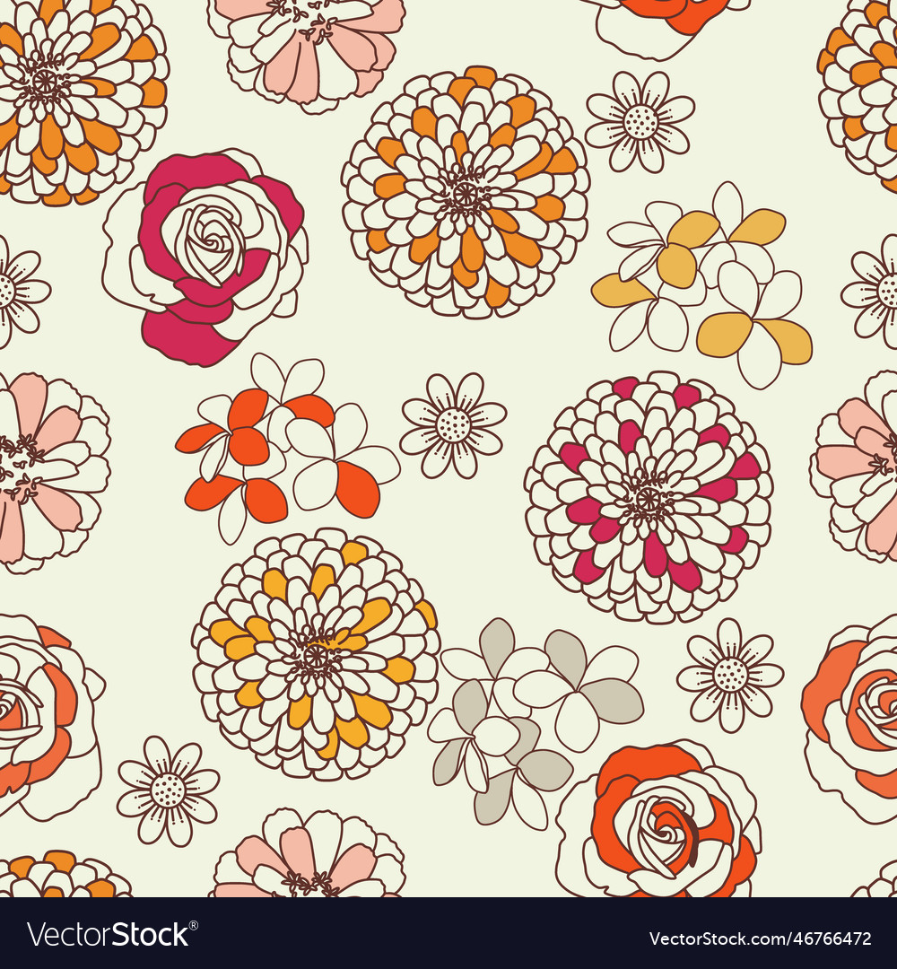 Floral outline with color patches seamless pattern Vector Image Floral outline with color patches seamless pattern
