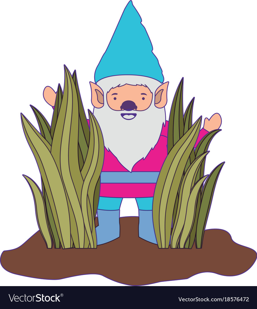 Gnome coming out of the bushes with purple contour