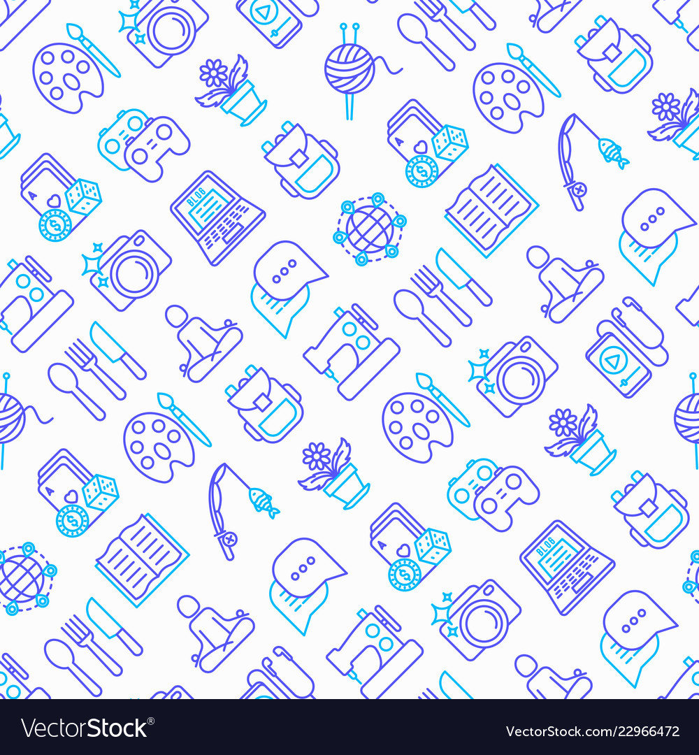 Hobby seamless pattern with thin line icons vector image Hobby seamless pattern with thin line icons