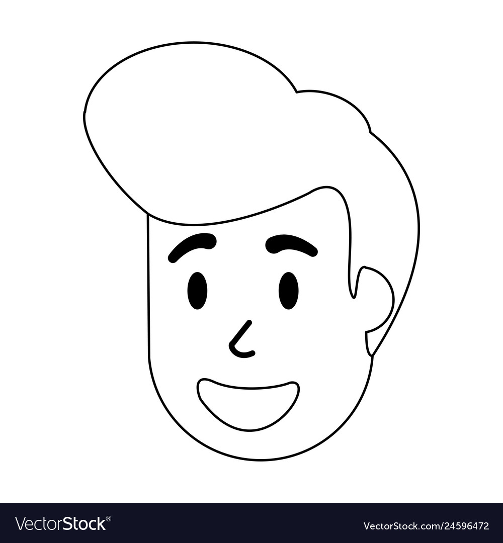 Man smiling face cartoon black and white Vector Image