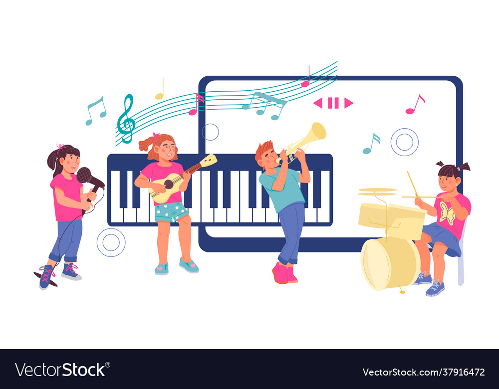 Online children music lessons concept with kids