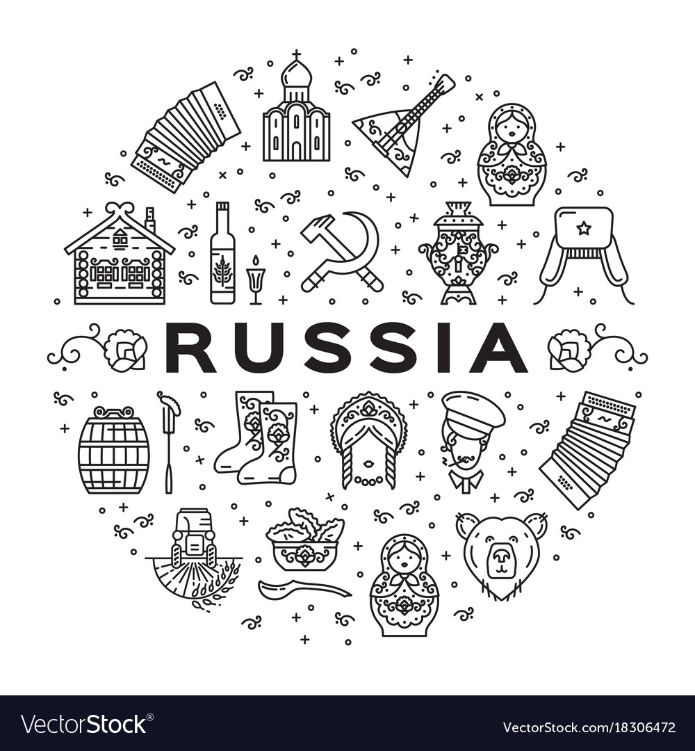 Russian line icons circle infographics