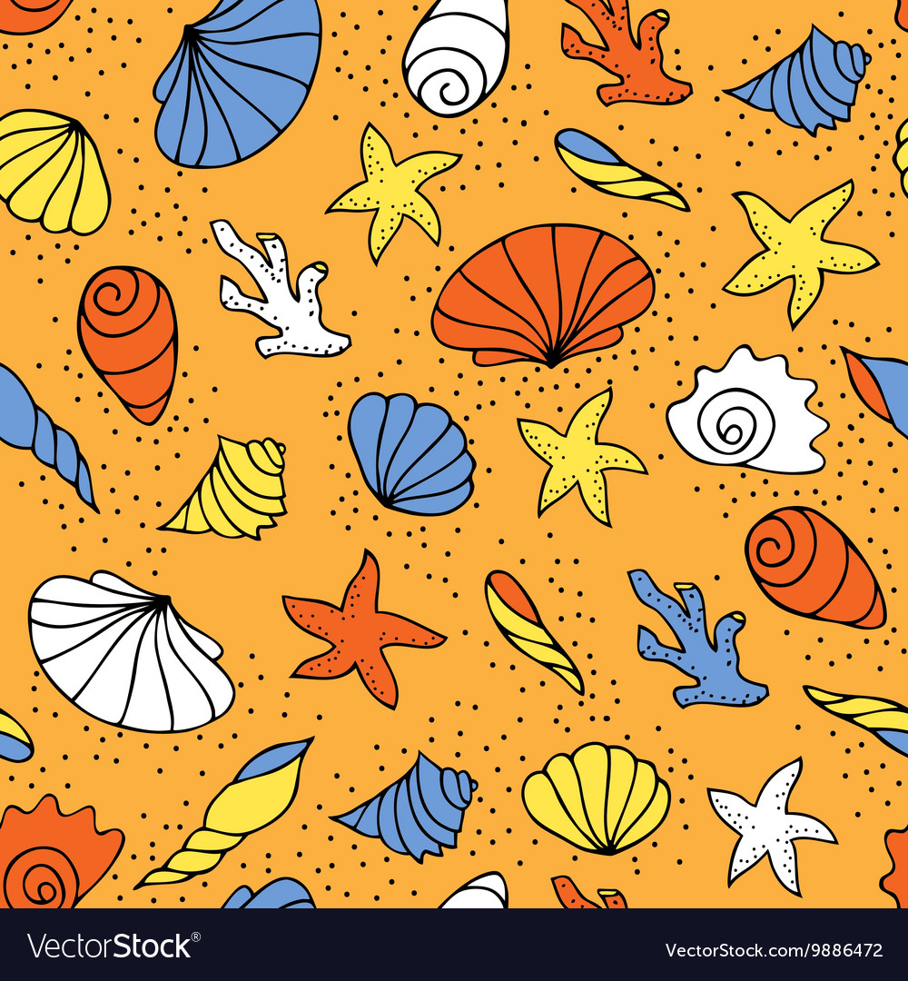 Seamless pattern of seashells