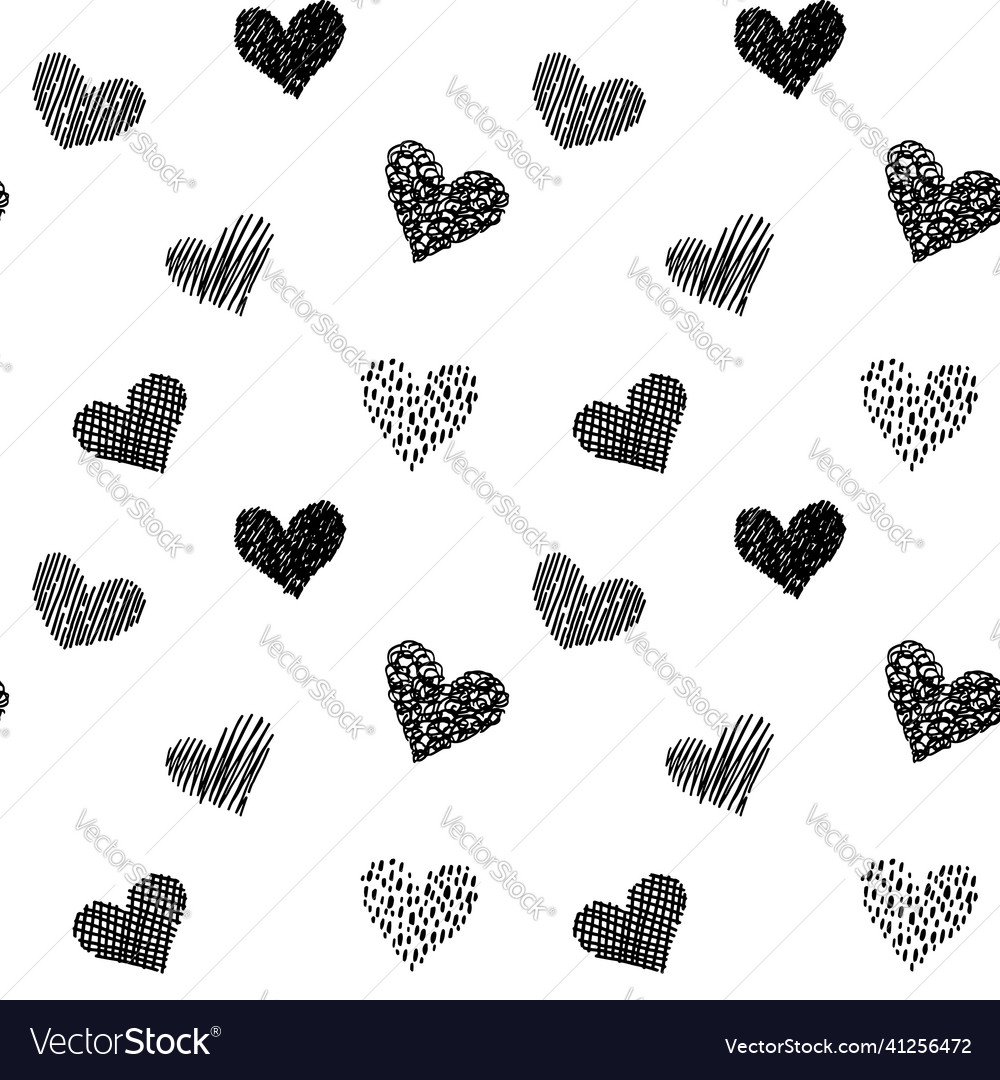 Seamless pattern with hand drawn hearts in doodle