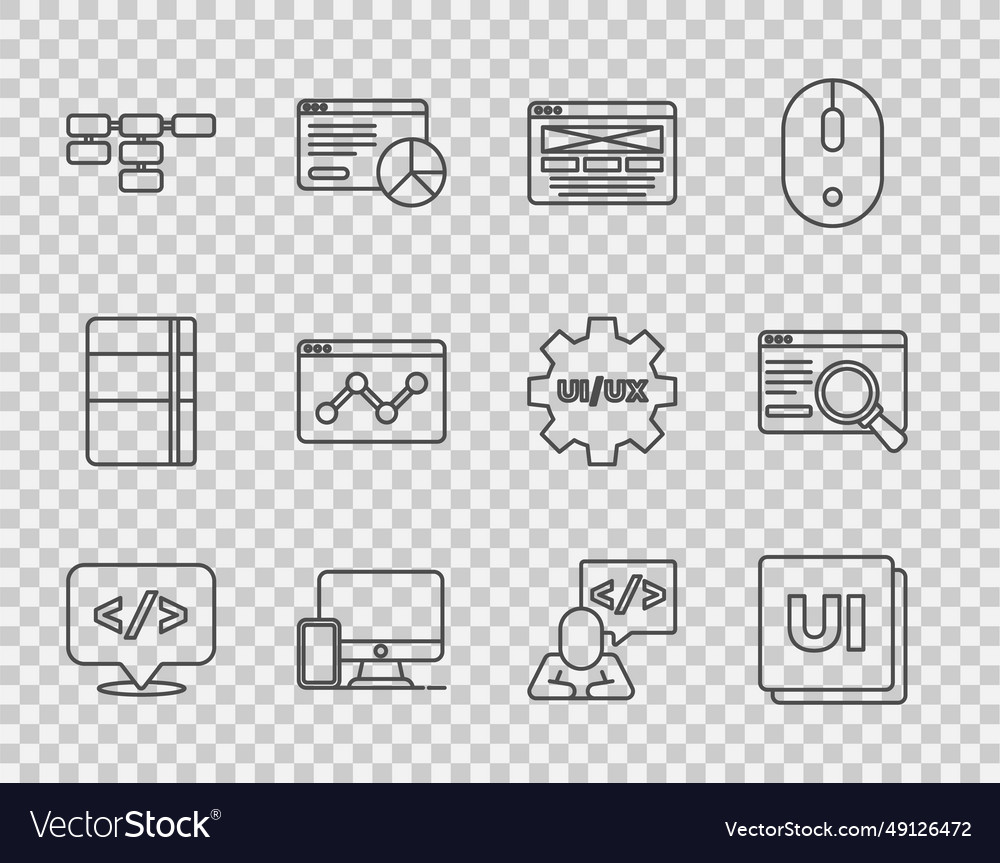 Set line front end development ui or ux design vector image Set line front end development ui or ux design