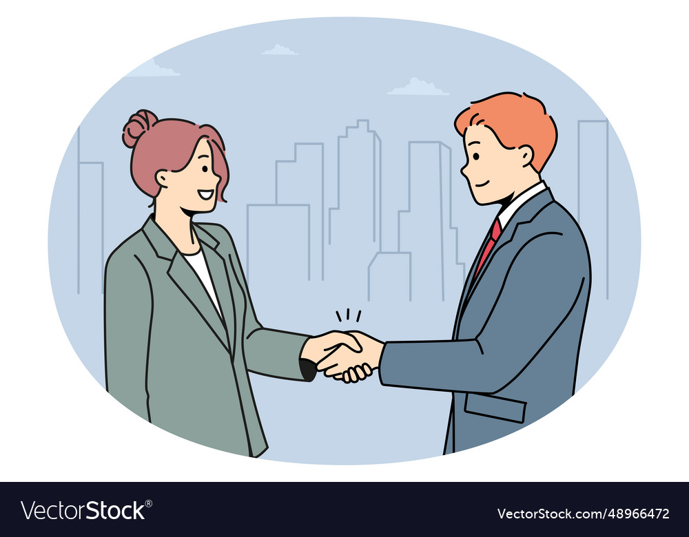 Smiling businesspeople handshake closing deal Vector Image