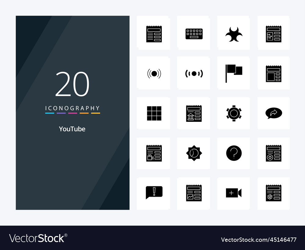20 youtube solid glyph icon für präsentation