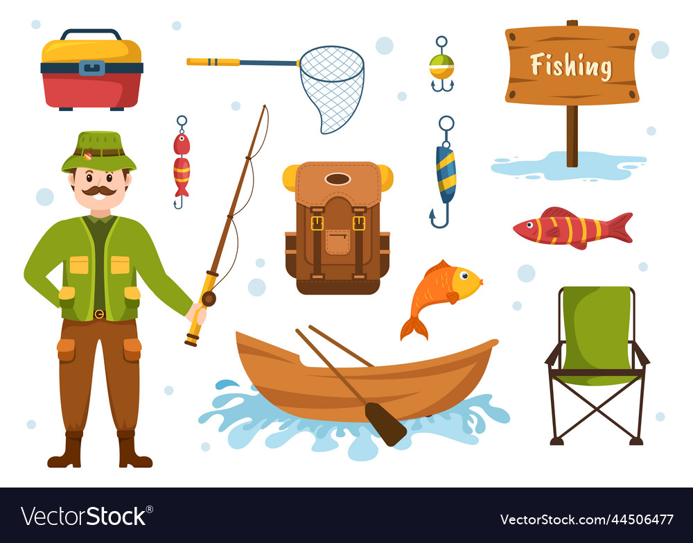 Fishing shop selling various fishery equipment Vector Image