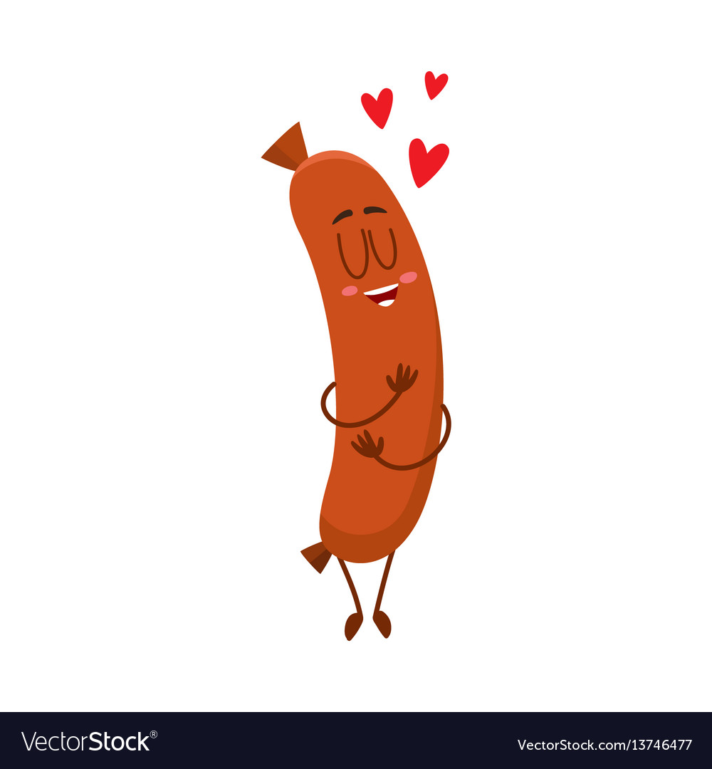 Funny Sausage Character With Human Face Huging Vector Image