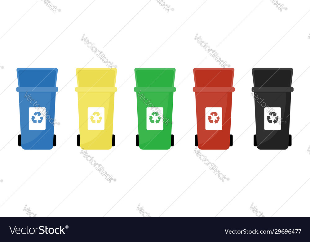 Garbage cans flat sorting vector image Garbage cans flat sorting