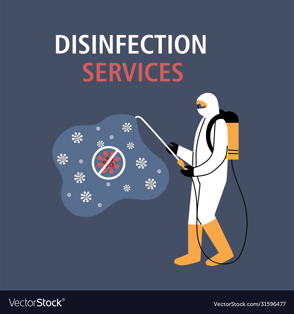 Man in protective suit or clothing disinfection