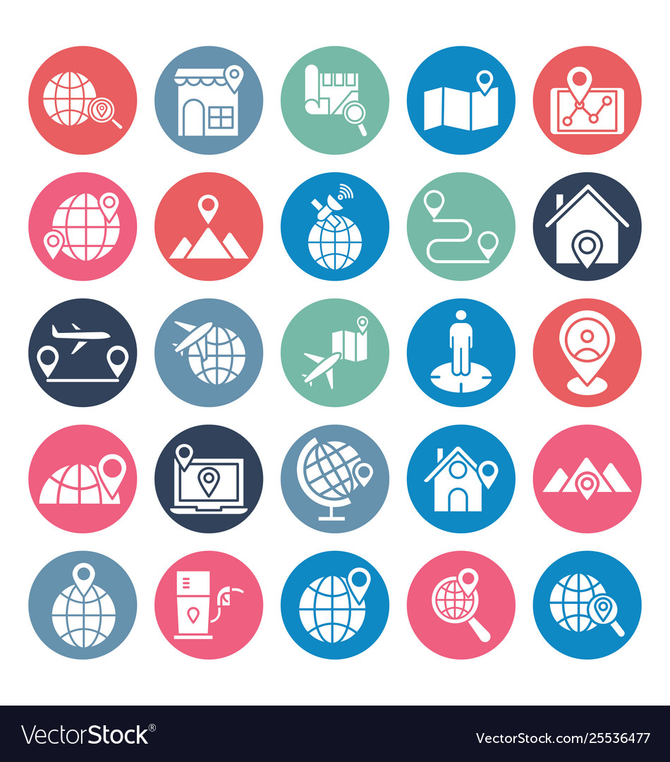 Karte und Navigation isolierte Icons Set