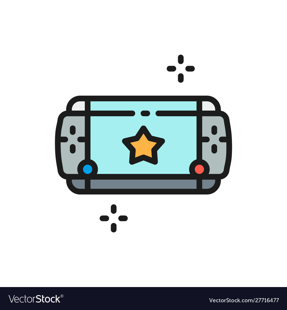 Portable game device flat color line icon vector image Portable game device flat color line icon