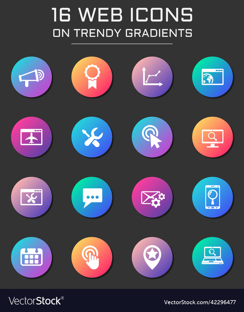 Seo web icons on colorful buttons