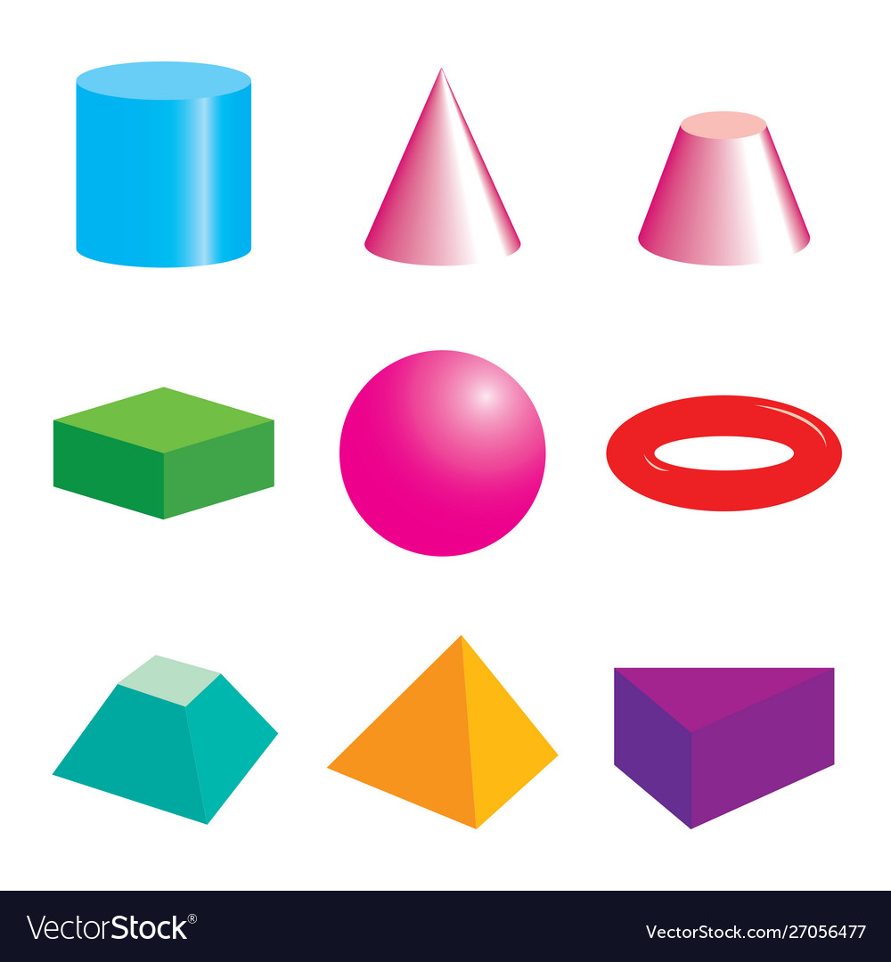 Set volumetric geometrical colored shapes