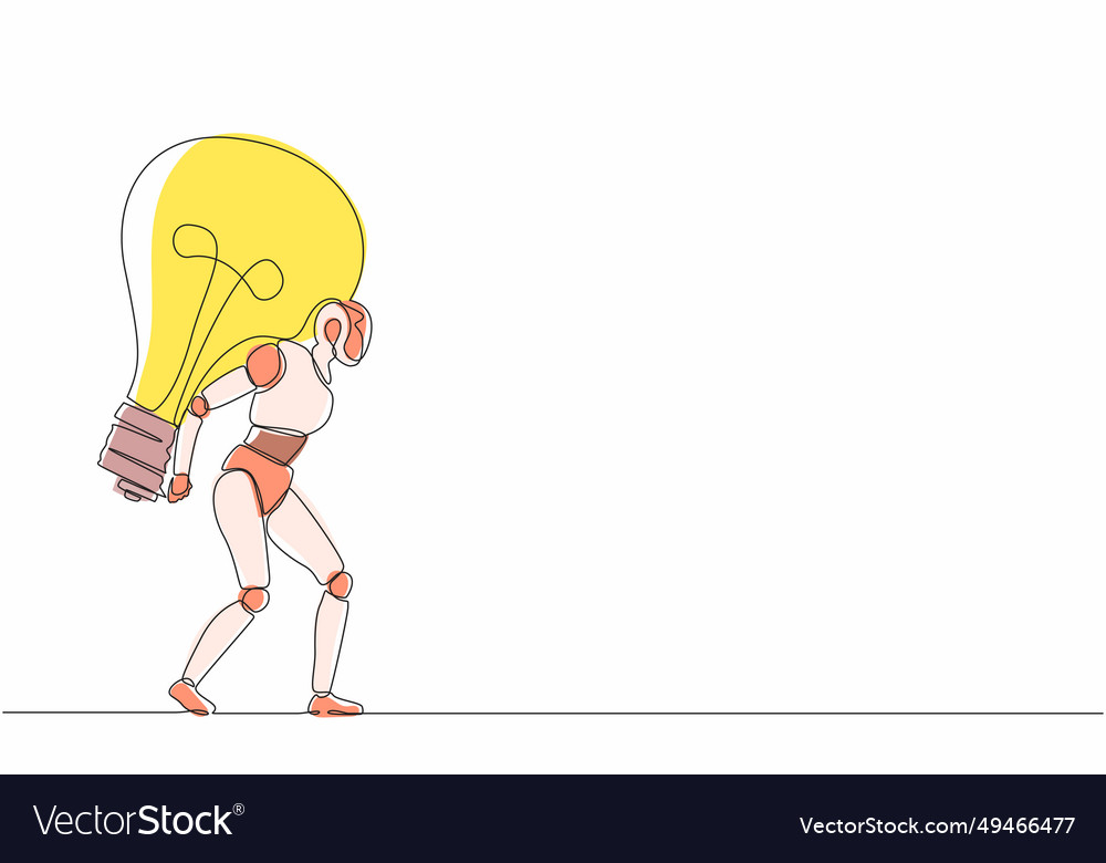 Single continuous line drawing robot carrying vector image Single continuous line drawing robot carrying