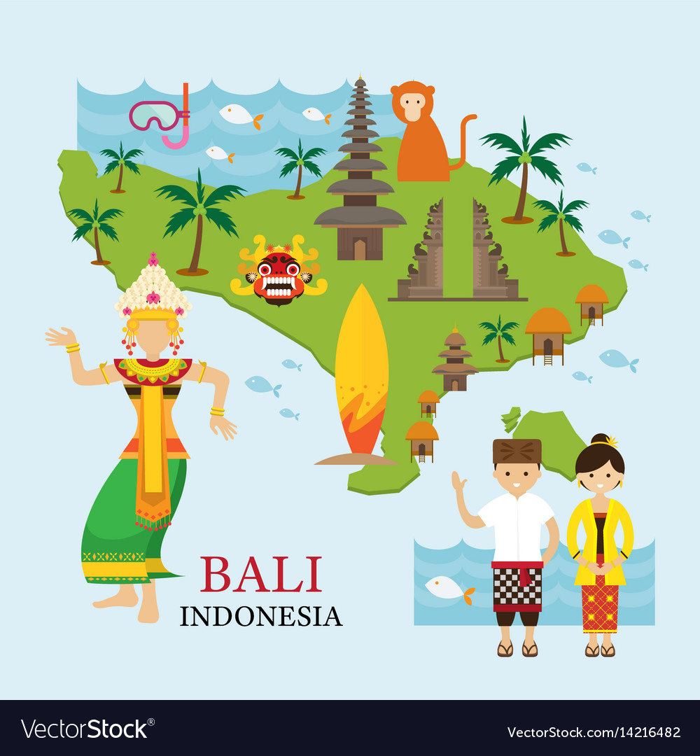 Bali Indonesia Map With Travel And Attraction Vector Image