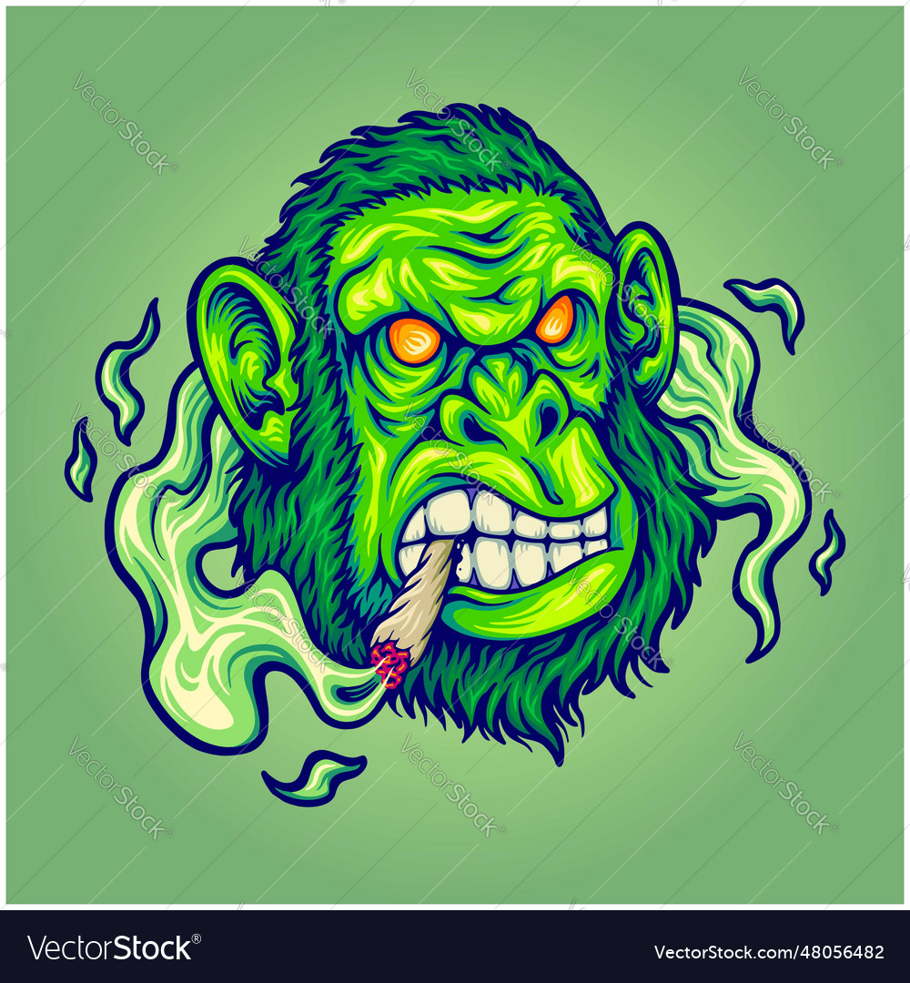 Beast angry gorilla smoking weed Royalty Free Vector Image