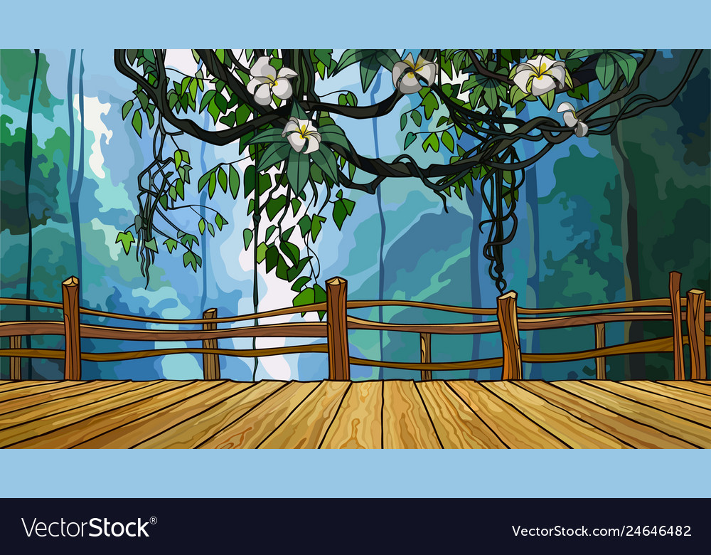 Cartoon Bridge On Background Dense Jungle Vector Image
