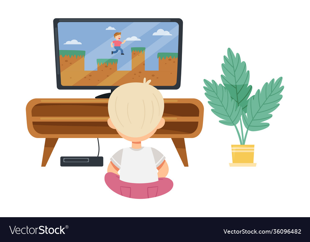 Cute boy sitting with gamepad on floor Royalty Free Vector