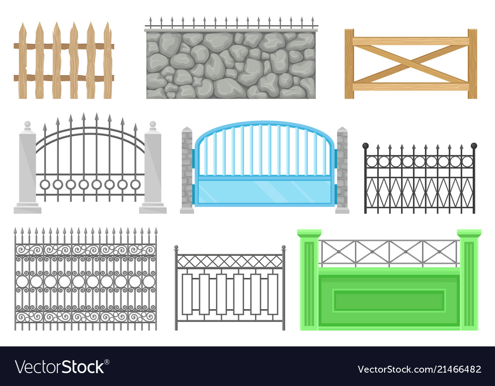 Fences of different structures and materials set Vector Image Fences of different structures and materials set