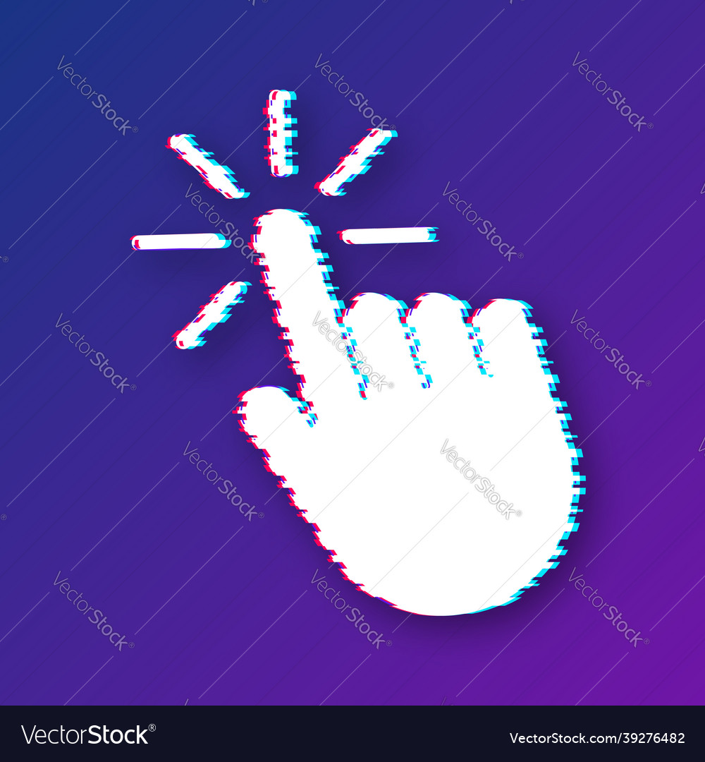 Hand cursor icon click glitch style stock