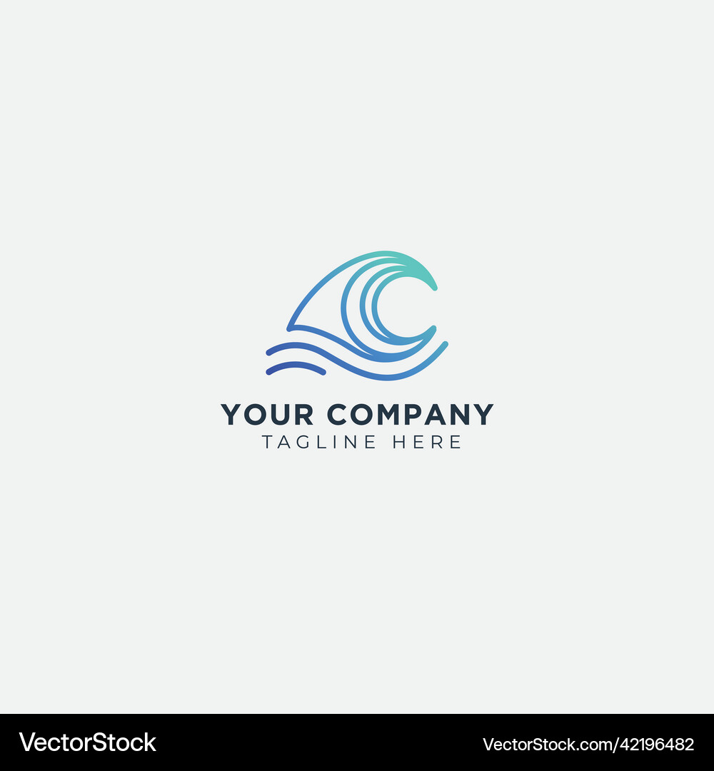 Line art minimalist wave logo ocean Royalty Free Vector
