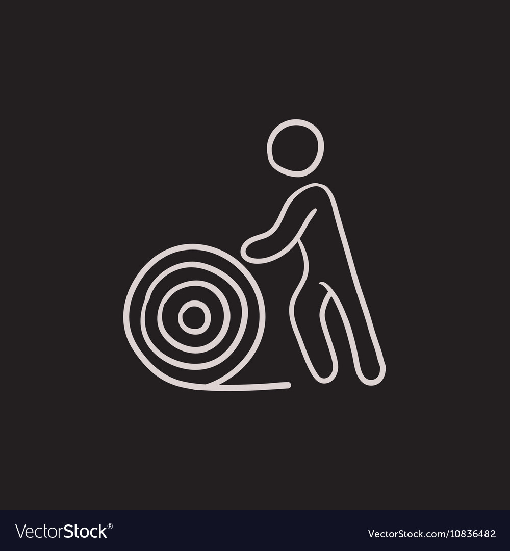 Man with wire spool sketch icon