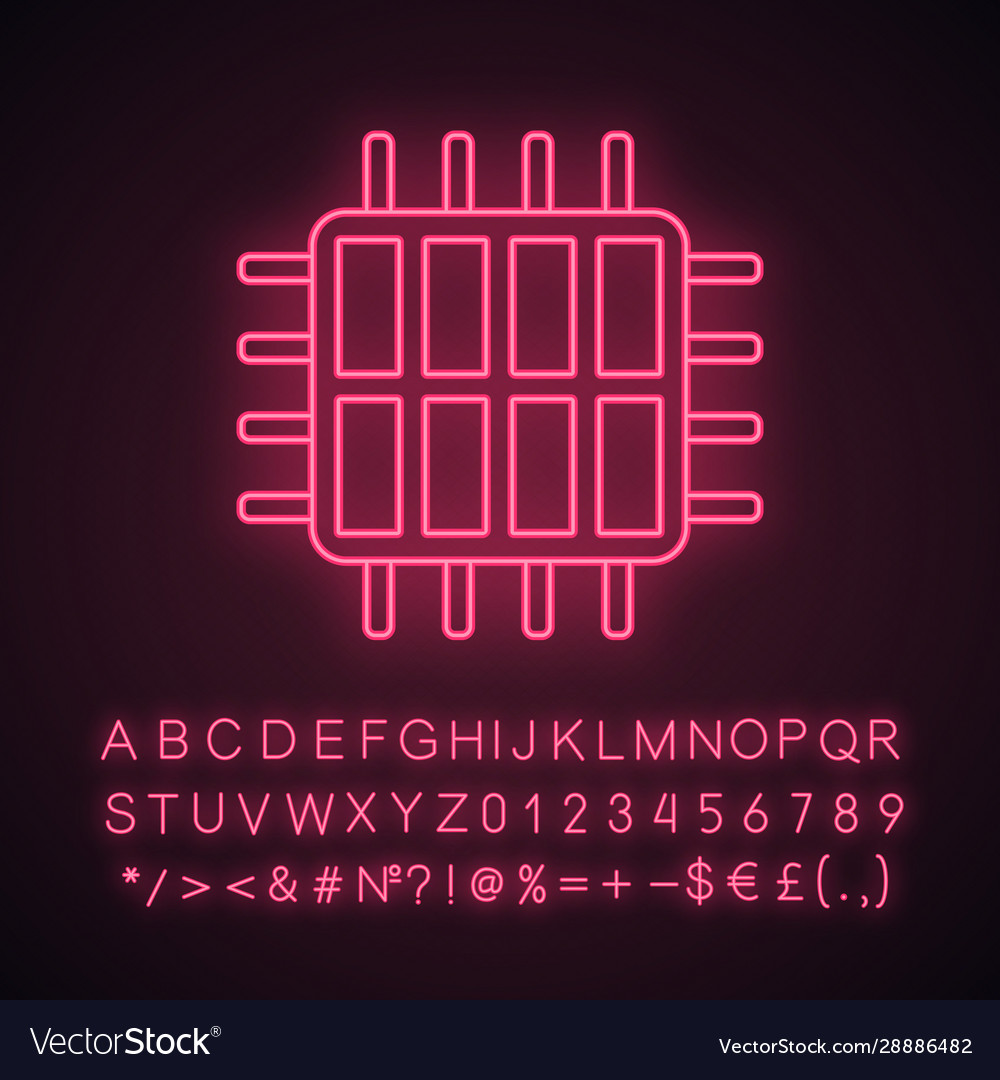 Octa core processor neon light icon