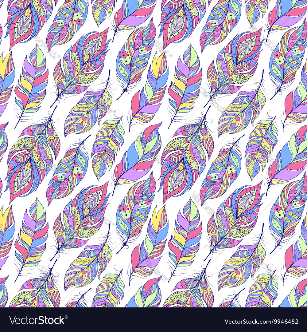 Pattern with colorful abstract feathers