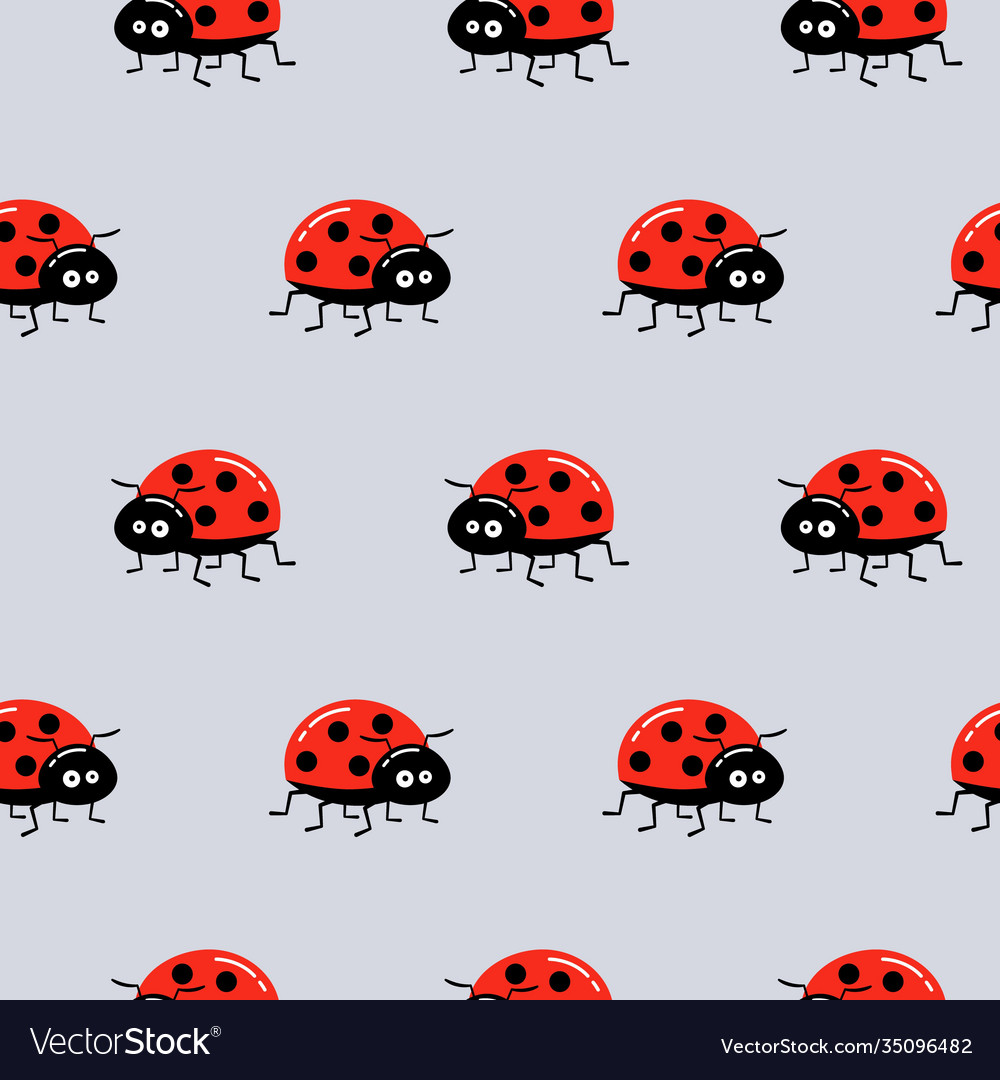 Seamless background with ladybug on gray simple Vector Image Seamless background with ladybug on gray simple