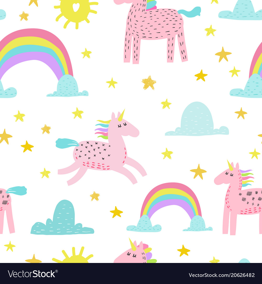 Seamless pattern with magic unicorns