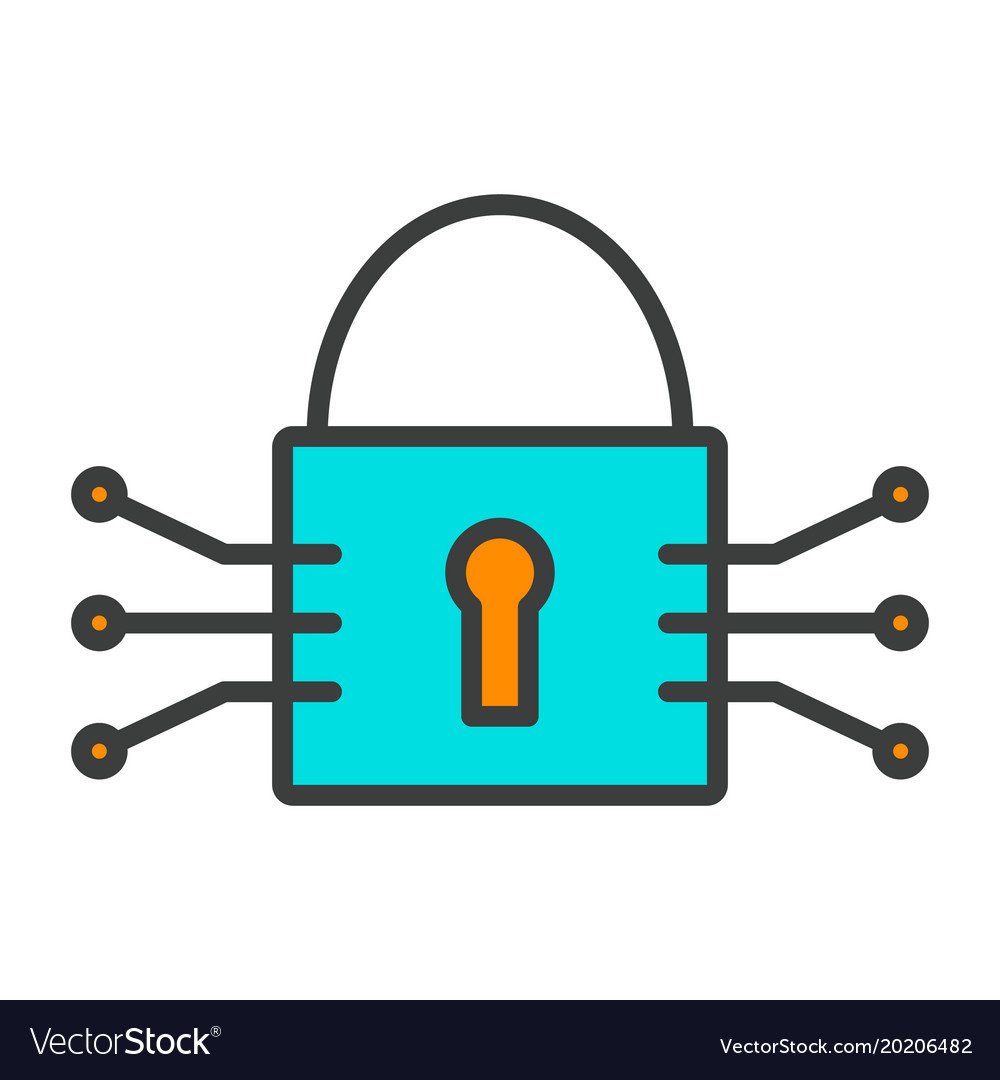 Tech circuit lock line icon minimal pictograph