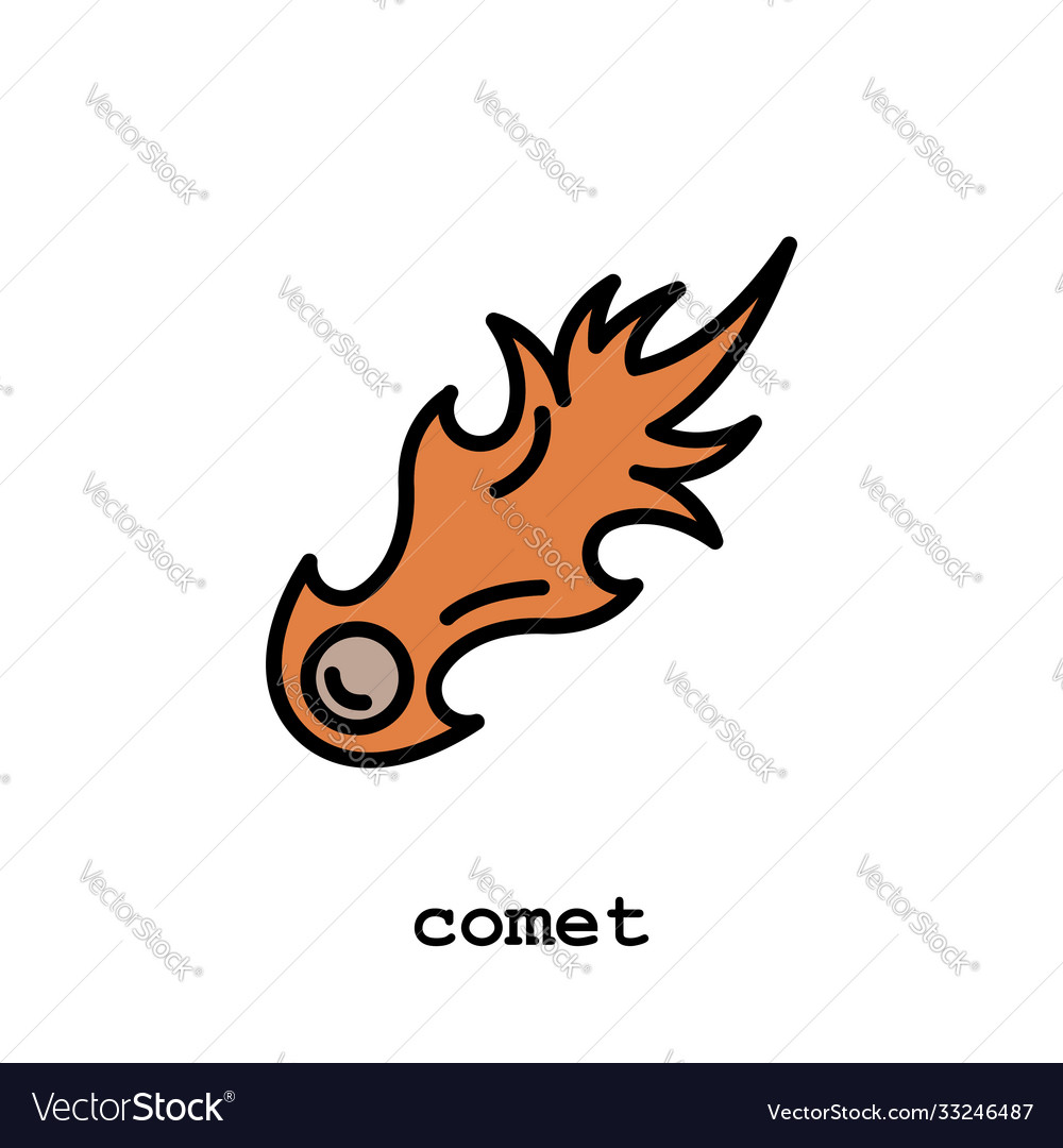 Comet meteor meteorite color icon thin line vector image Comet meteor meteorite color icon thin line