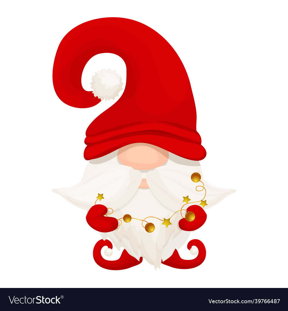 Cute christmas gnome elf in red hat cartoon Vector Image