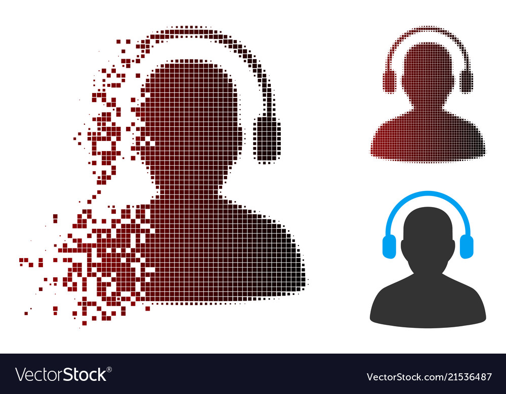 Disintegrating pixel halftone listen operator icon vector image Disintegrating pixel halftone listen operator icon