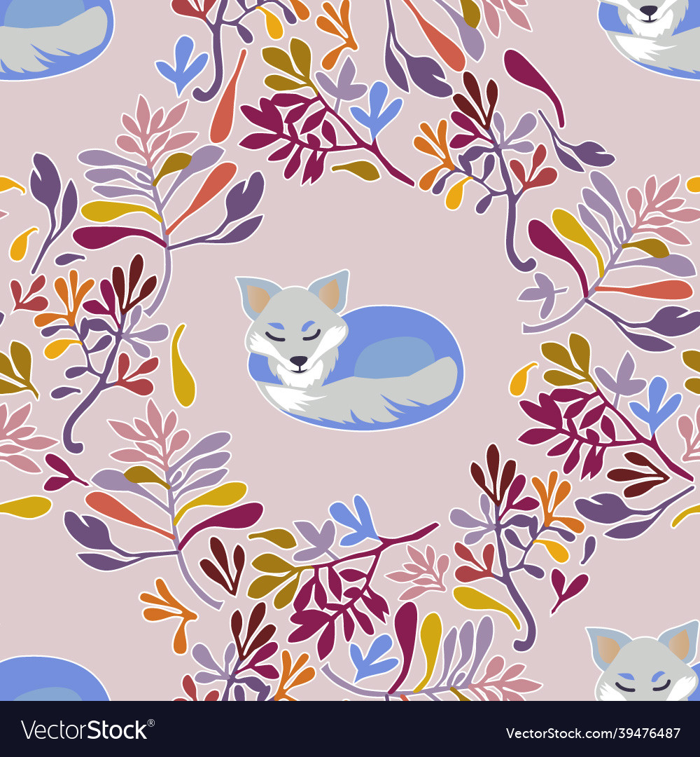 Fox and twigs seamless pattern Vector Image Fox and twigs seamless pattern