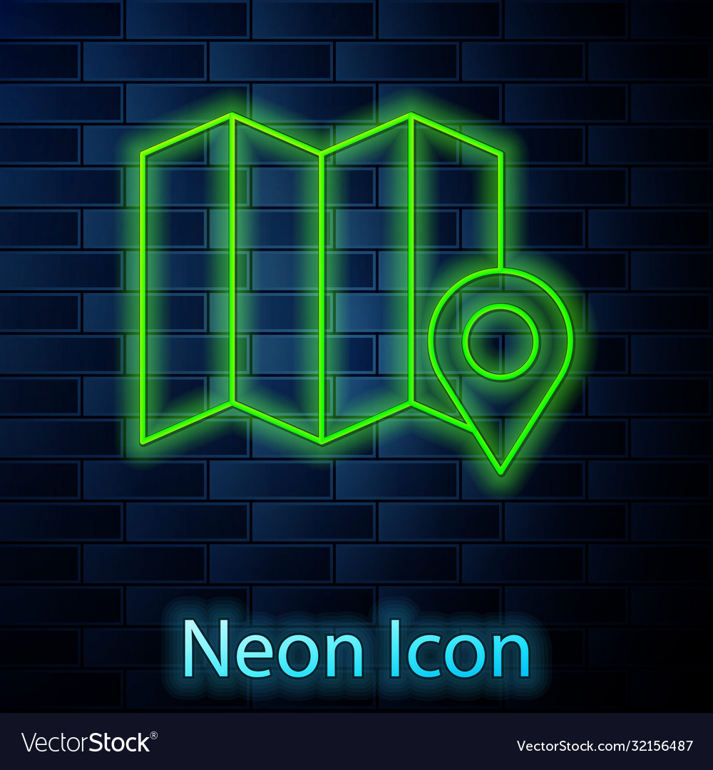 Glowing neon line location forest on a map Vector Image Glowing neon line location forest on a map